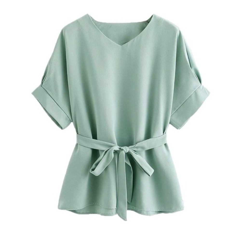 Mint Green Belted Blouse - Size Medium